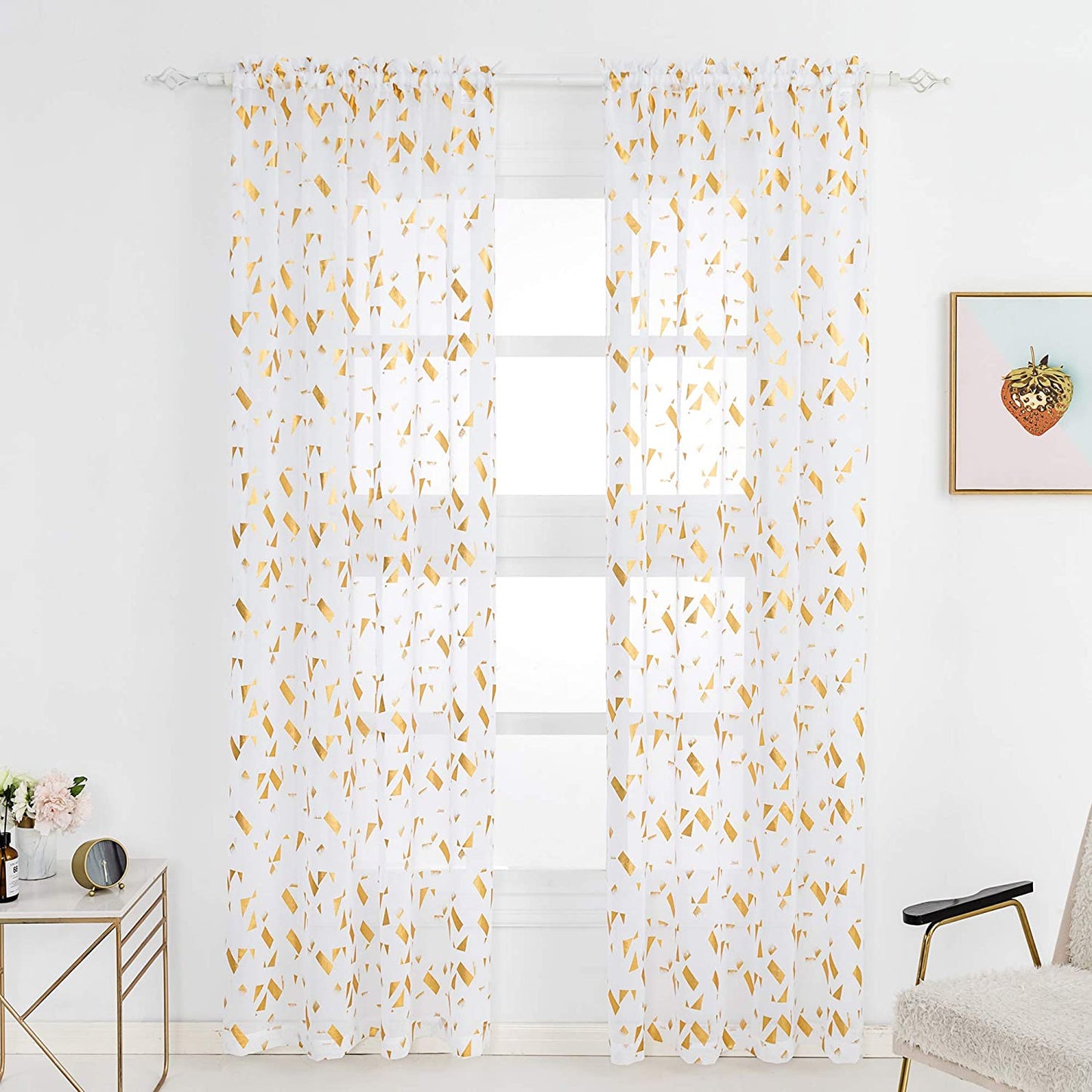 Gold Foil Confetti Fluttering Rod Pocket Sheer Curtains | AnyLinen