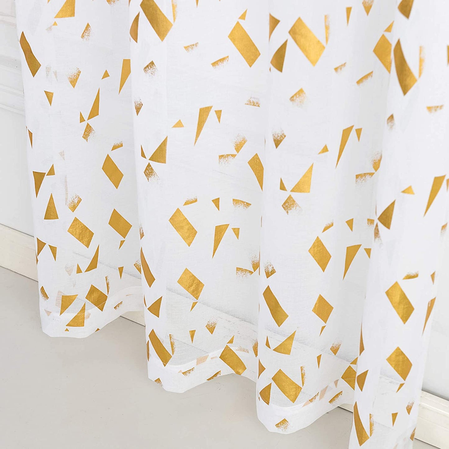 Gold Foil Confetti Fluttering Rod Pocket Sheer Curtains | Any Linen