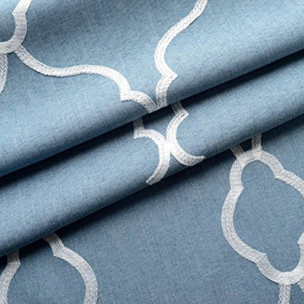 Moroccan Embroidered Semi Sheer Faux Linen Grommet Curtain Set - AnyLinen