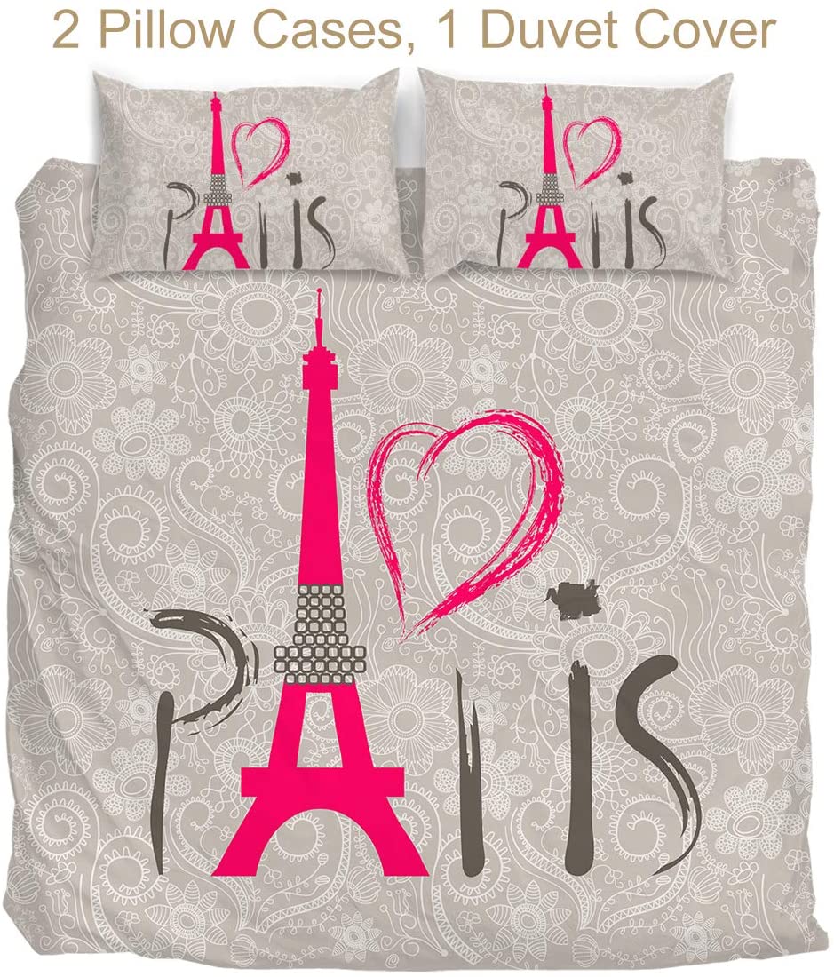 Paris Theme Bedding Comforter Cover 3 Pieces Duvet Cover Set | AnyLinen