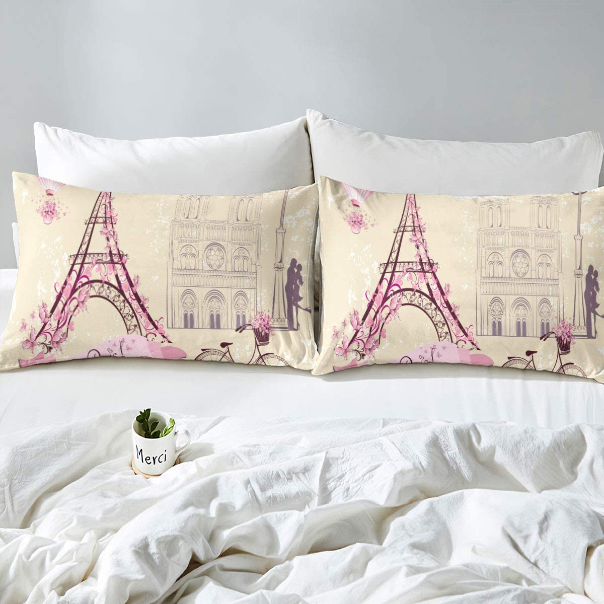 Paris Theme Duvet Cover Soft Comforter Cover Set