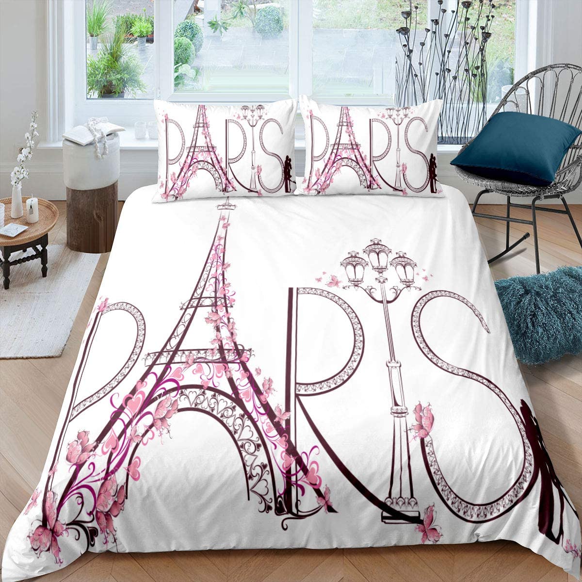 Paris Theme Duvet Cover Soft Comforter Cover Set