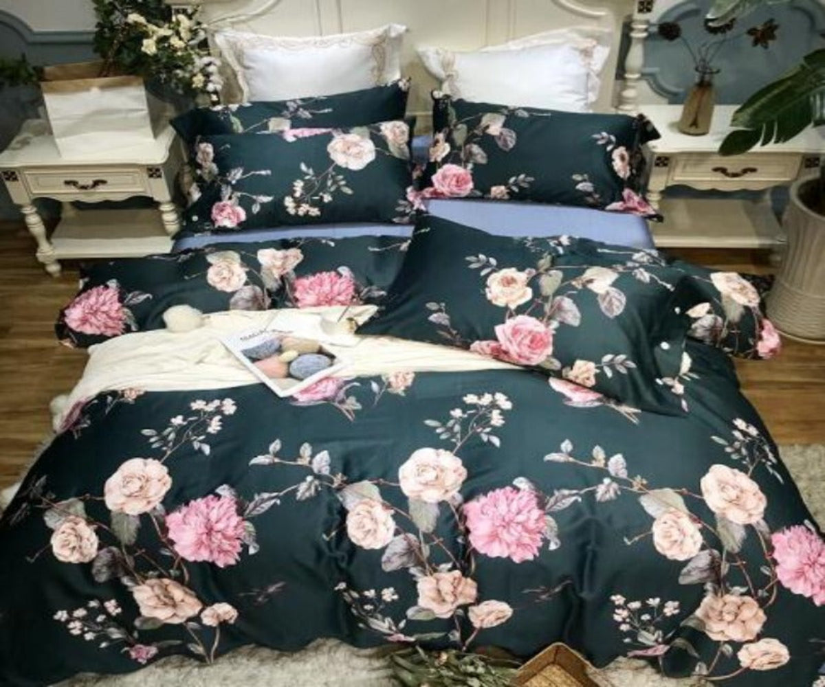 Silk Egyptian Cotton Birds Plant Duvet Cover 4 pcs Bedding Set