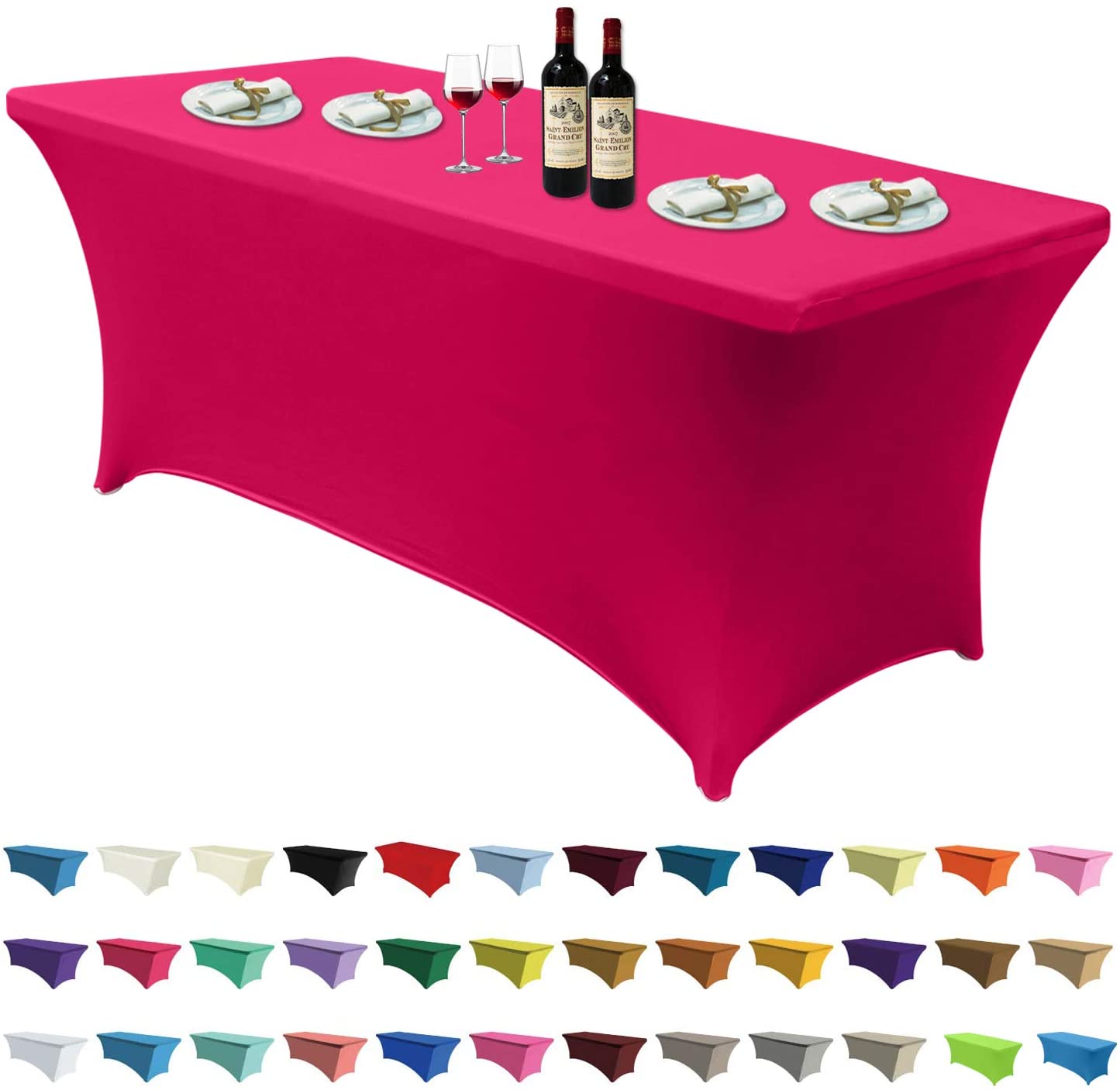 Spandex Tablecloths 4 ft Table Fitted Stretch Table Cover Topper-AnyLinen