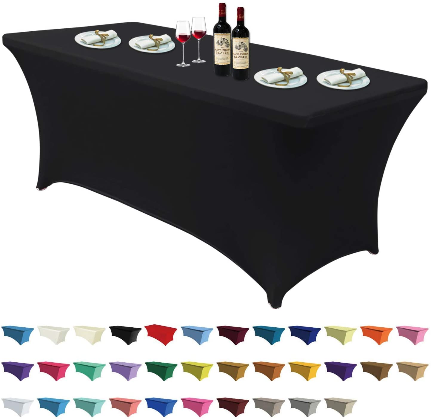 Spandex Tablecloths 4 ft Table Fitted Stretch Table Cover Topper-AnyLinen