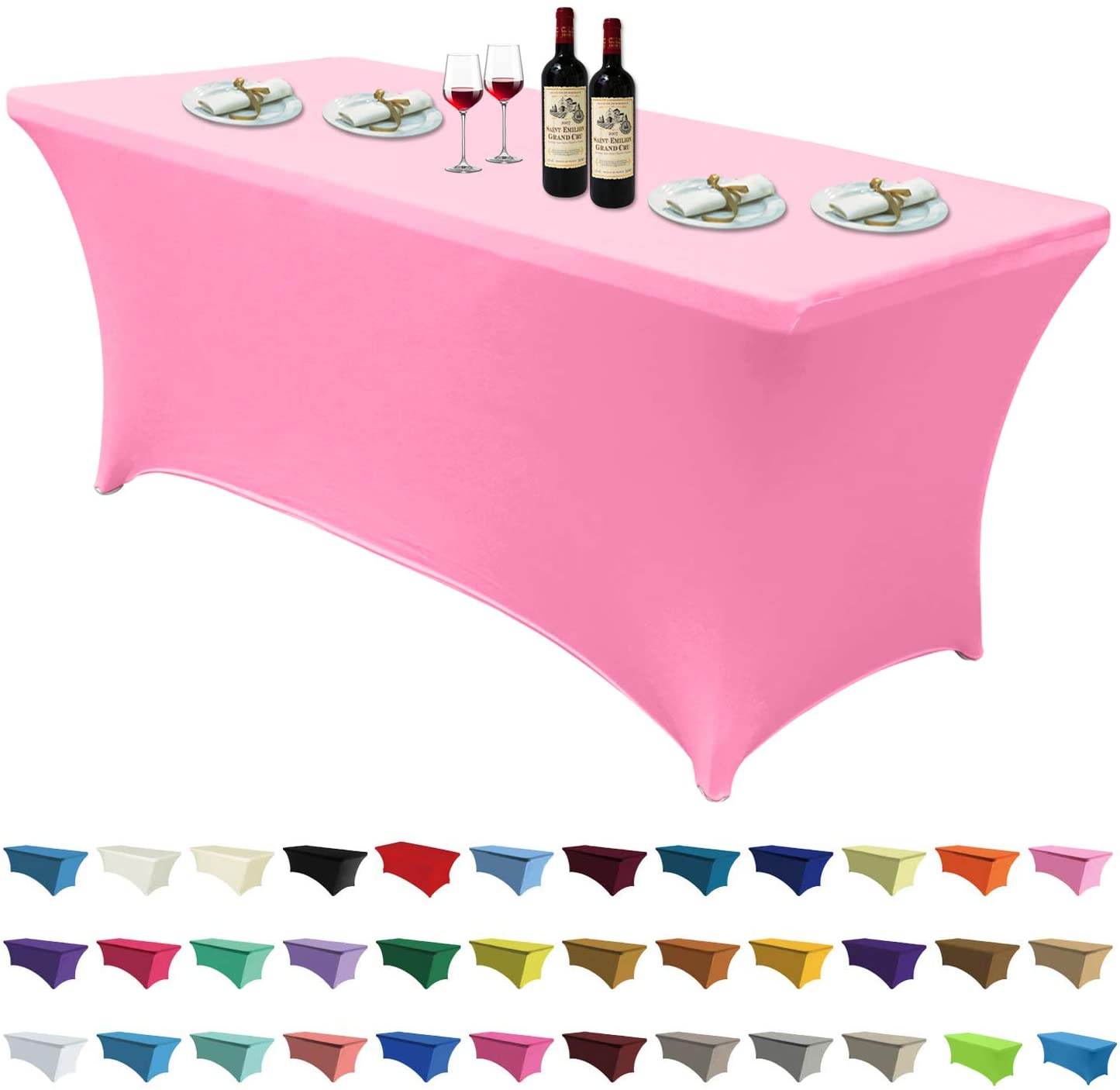 Spandex Tablecloths 4 ft Table Fitted Stretch Table Cover Topper-AnyLinen
