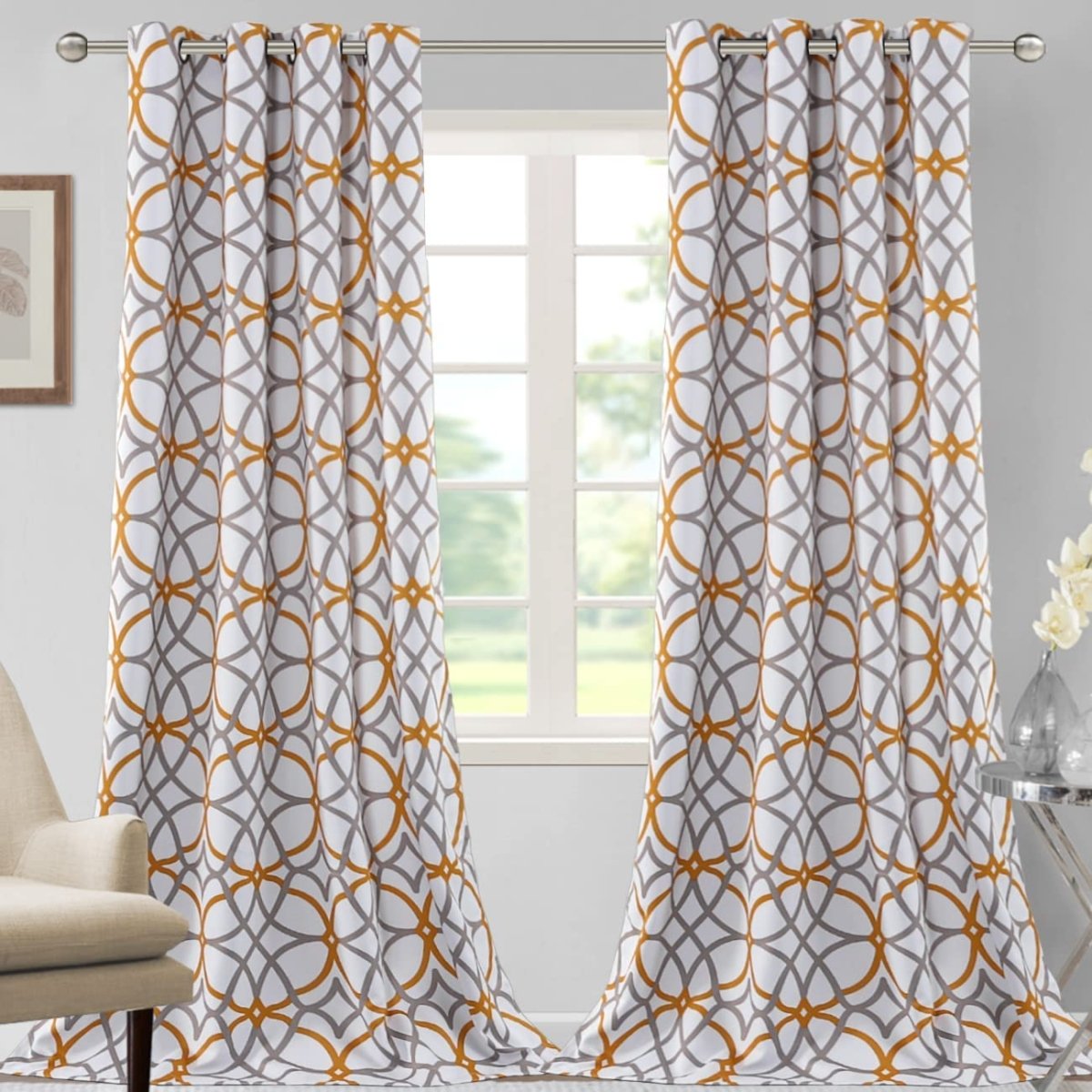 Blackout Geometric Modern Design Thermal Insulated Curtains 2 Panels Set - Any Linen