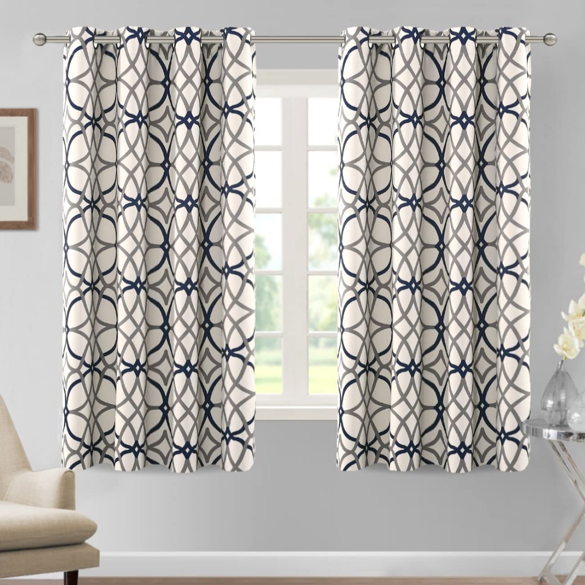 Blackout Geometric Modern Design Thermal Insulated Curtains 2 Panels Set - Any Linen