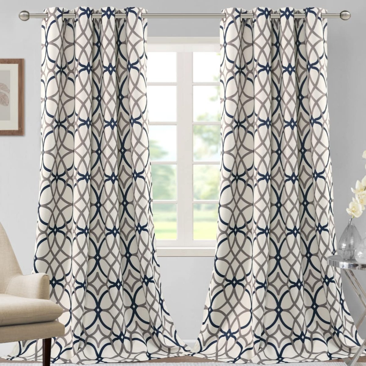 Blackout Geometric Modern Design Thermal Insulated Curtains 2 Panels Set - Any Linen