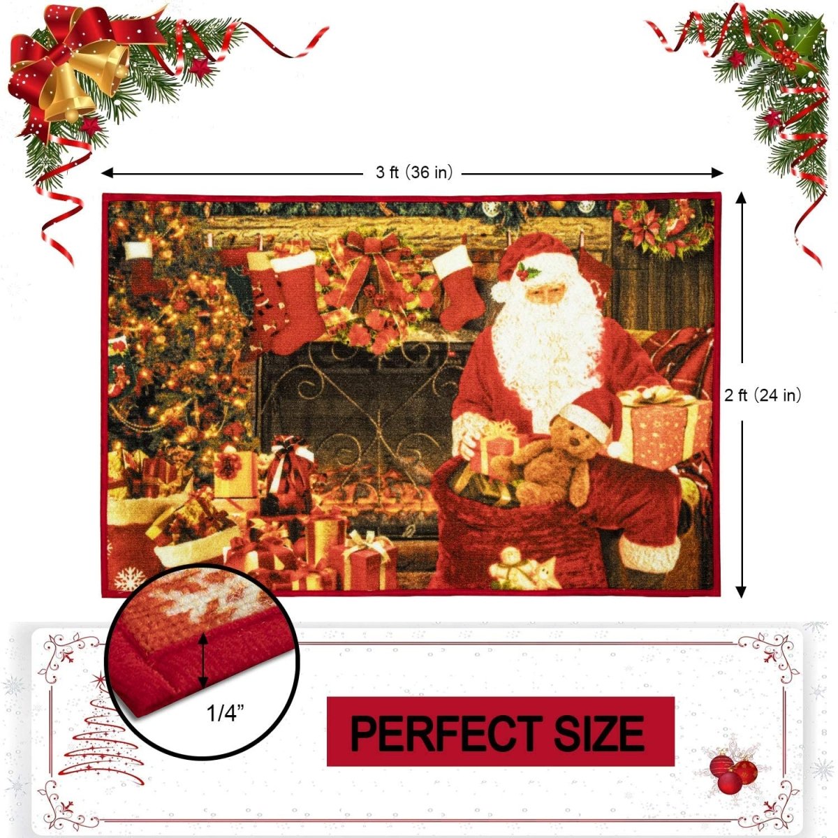 Christmas Runner Rug Front Door Mat Indoor Outdoor Non Slip Carpet - Any Linen