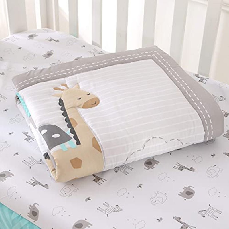 Crib Bedding Set Grey Elephant Zebra Baby Elephant 3 pcs Set - Any Linen