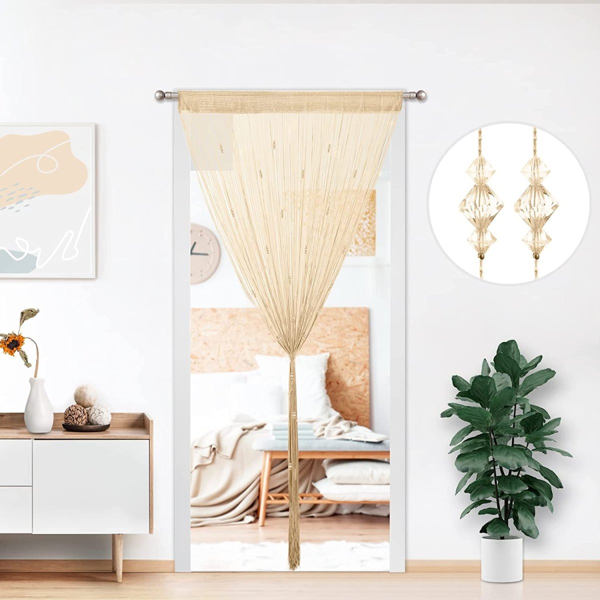 Crystal Beaded Tassel Partition Door Beaded String Curtain 90x200cm (2 Pack) - Any Linen