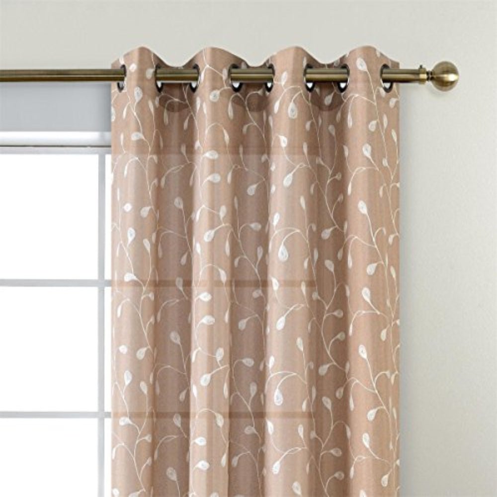 Floral Embroidery Semi Sheers Linen Grommet Window 2 Panels Curtain - Any Linen