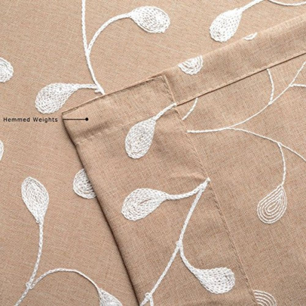 Floral Embroidery Semi Sheers Linen Grommet Window 2 Panels Curtain - Any Linen