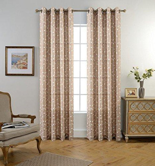 Floral Embroidery Semi Sheers Linen Grommet Window 2 Panels Curtain - Any Linen