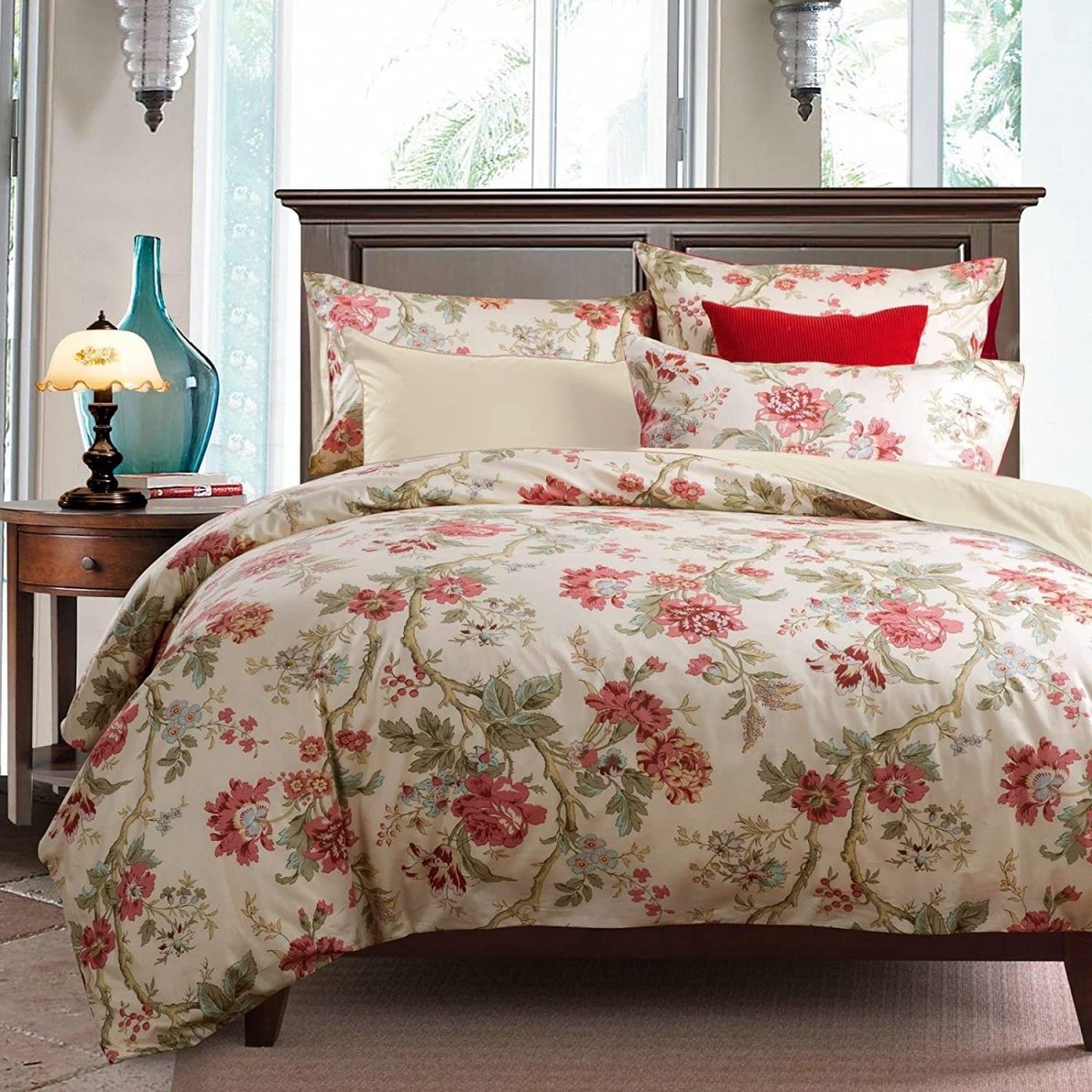 Garden Style 3 pcs Cotton Reversible Soft Durable Comforter Cover Set - Any Linen