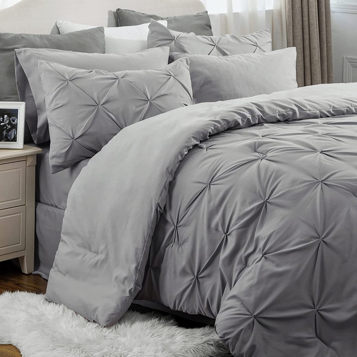 Luxury Duvet Cover Pinch Pleat Brief Bedding 7 - Pieces Set - Any Linen