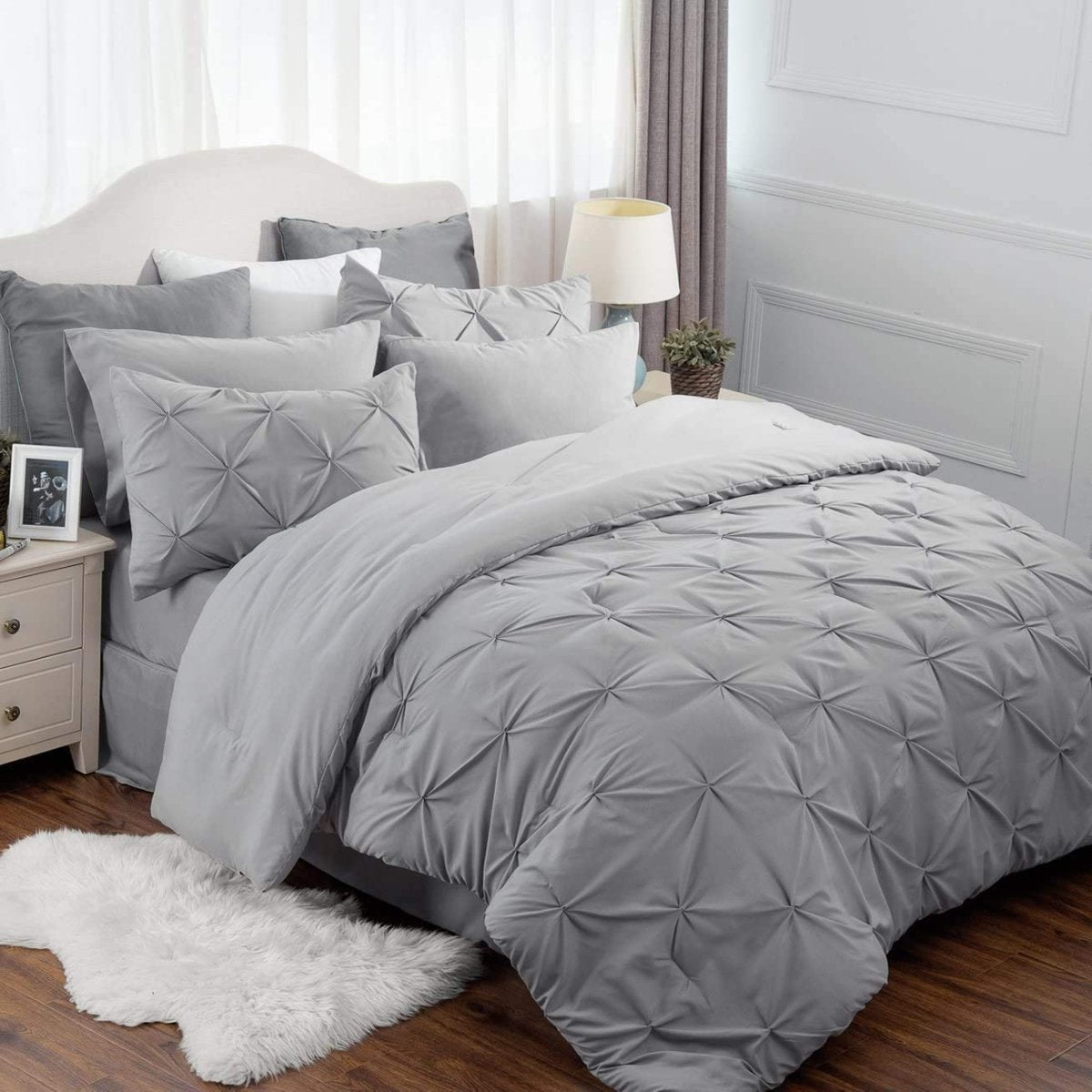 Luxury Duvet Cover Pinch Pleat Brief Bedding 7 - Pieces Set - Any Linen