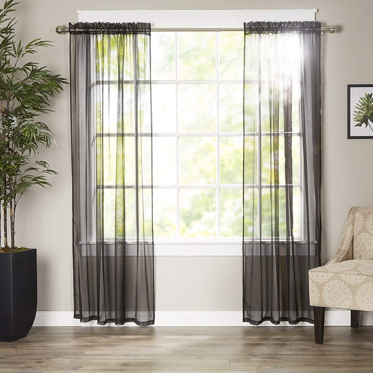 Luxury Sheer Curtains, Window Treatment Panels Rod Pocket Set of 2 - Any Linen