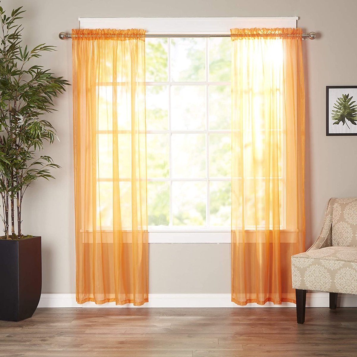 Luxury Sheer Curtains, Window Treatment Panels Rod Pocket Set of 2 - Any Linen