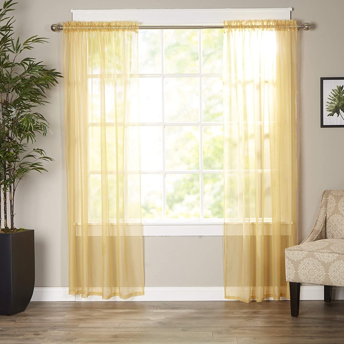 Luxury Sheer Curtains, Window Treatment Panels Rod Pocket Set of 2 - Any Linen