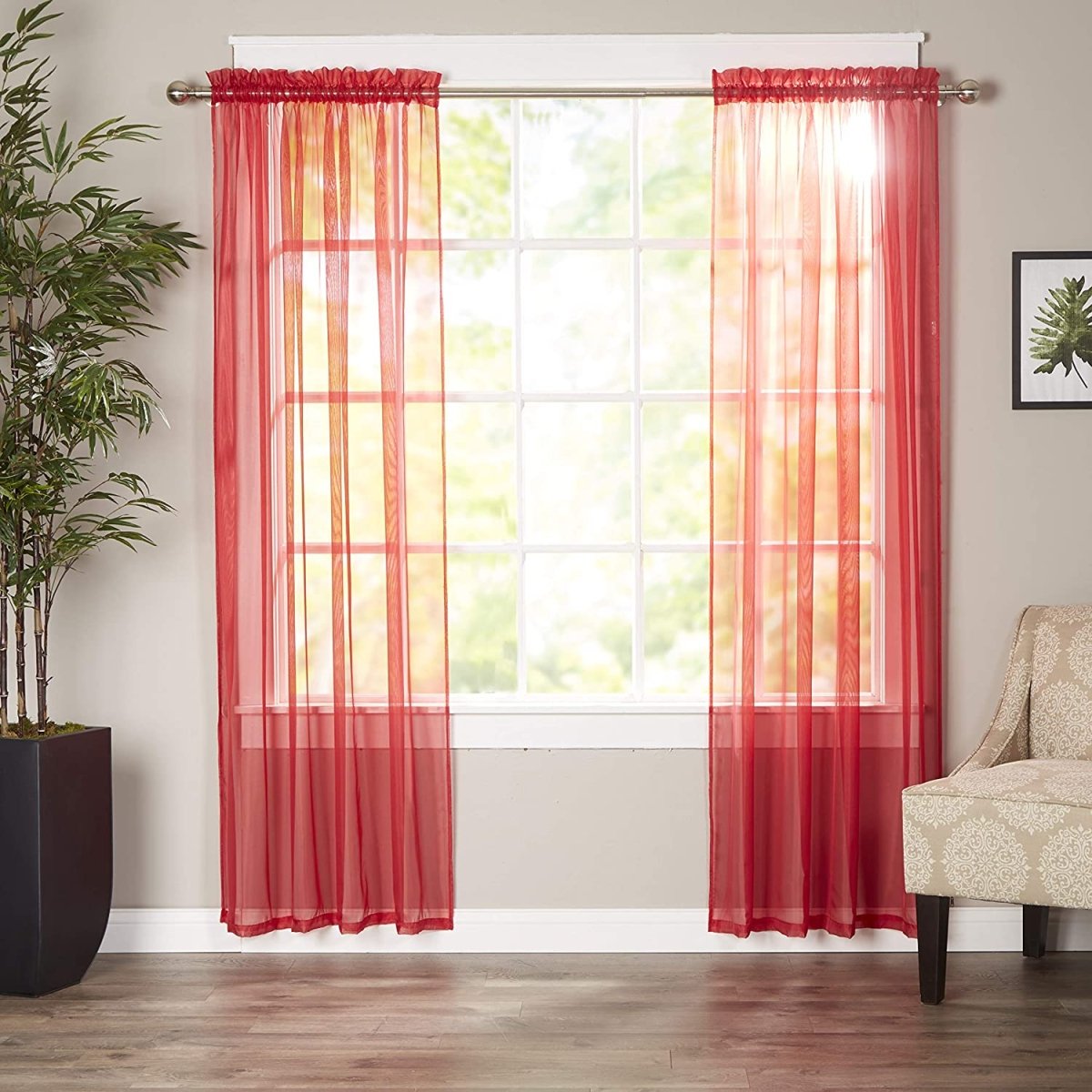 Luxury Sheer Curtains, Window Treatment Panels Rod Pocket Set of 2 - Any Linen