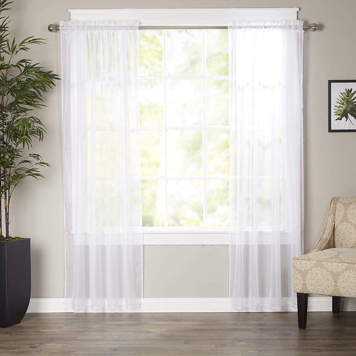 Luxury Sheer Curtains, Window Treatment Panels Rod Pocket Set of 2 - Any Linen