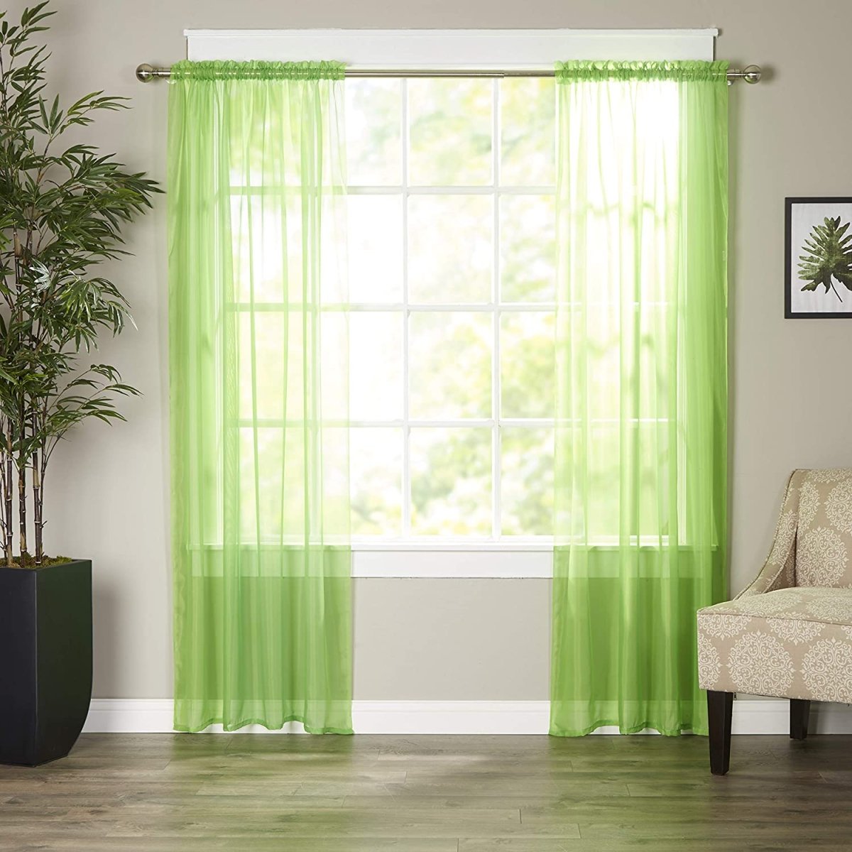 Luxury Sheer Curtains, Window Treatment Panels Rod Pocket Set of 2 - Any Linen