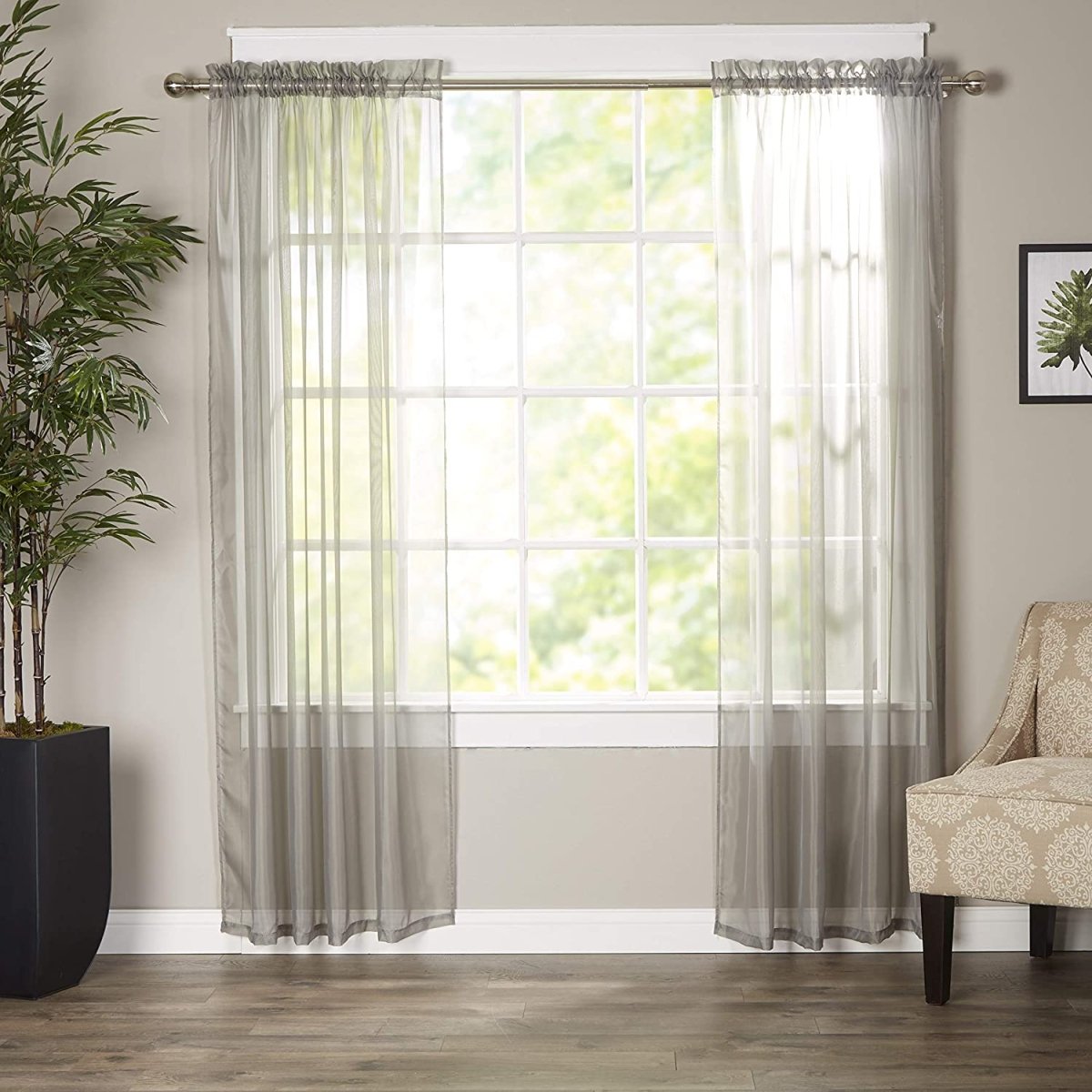 Luxury Sheer Curtains, Window Treatment Panels Rod Pocket Set of 2 - Any Linen