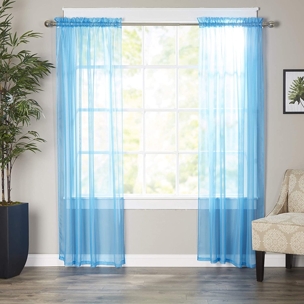 Luxury Sheer Curtains, Window Treatment Panels Rod Pocket Set of 2 - Any Linen