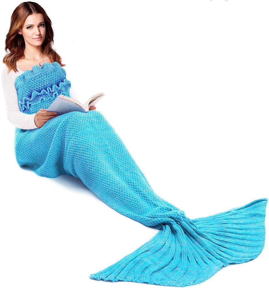 Mermaid Tail Blanket Hand Crochet Snuggle All Seasons Sleeping Bag Blanket - Any Linen