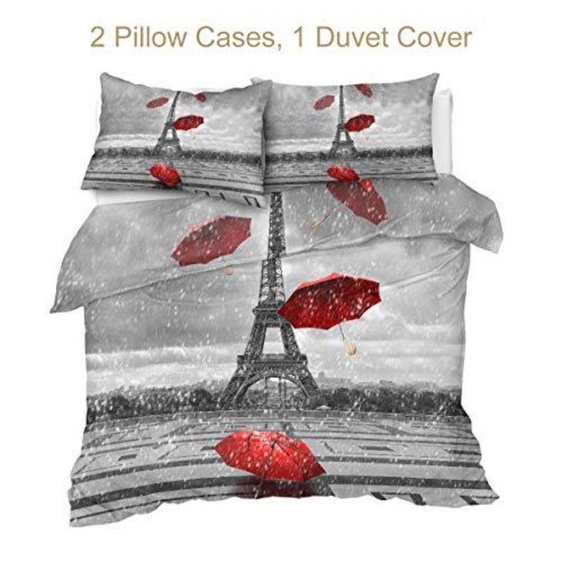 Paris Theme Bedding Comforter Cover 3 Pieces Duvet Cover Set - Any Linen