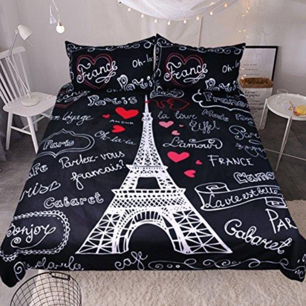 Paris Theme Bedding Comforter Cover 3 Pieces Duvet Cover Set - Any Linen