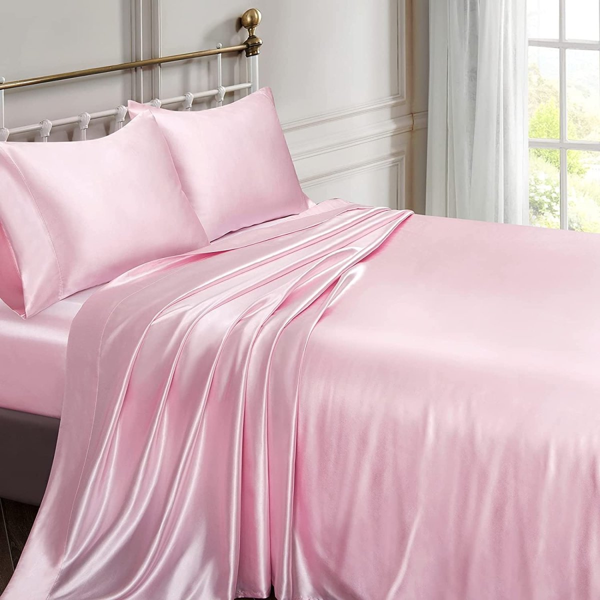 Pink Satin Silky Soft 4 pcs Bed Sheets Set - Any Linen