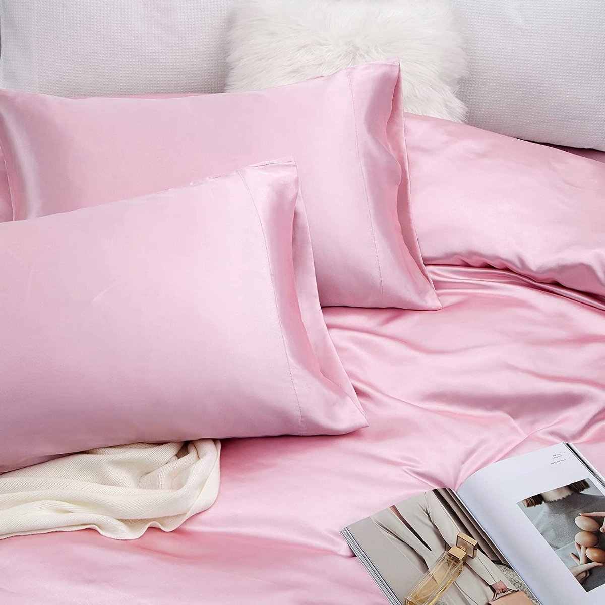 Pink Satin Silky Soft 4 pcs Bed Sheets Set - Any Linen