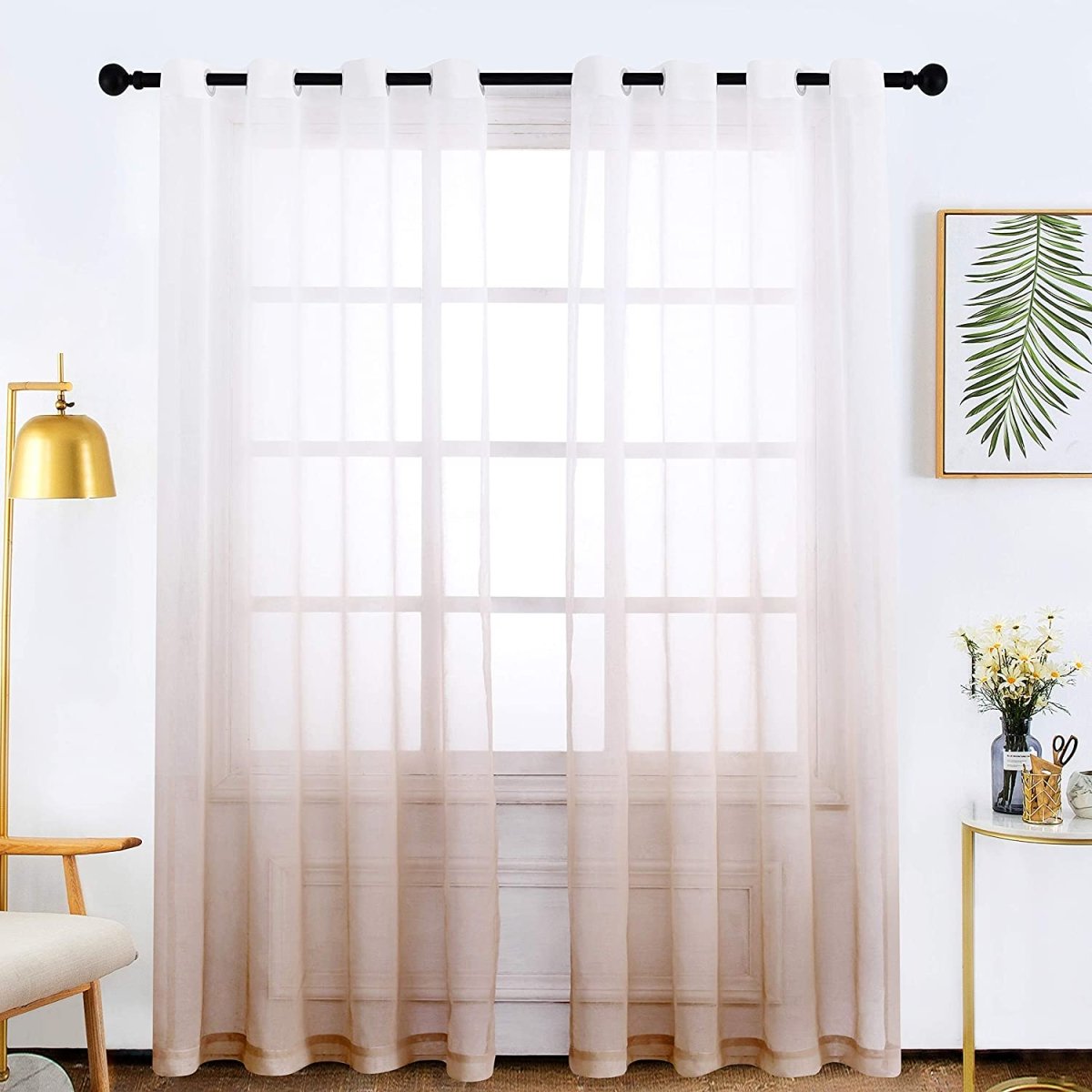 Semi Sheer Soft Linen Curtains Voile Grommet Set of 2 - Any Linen