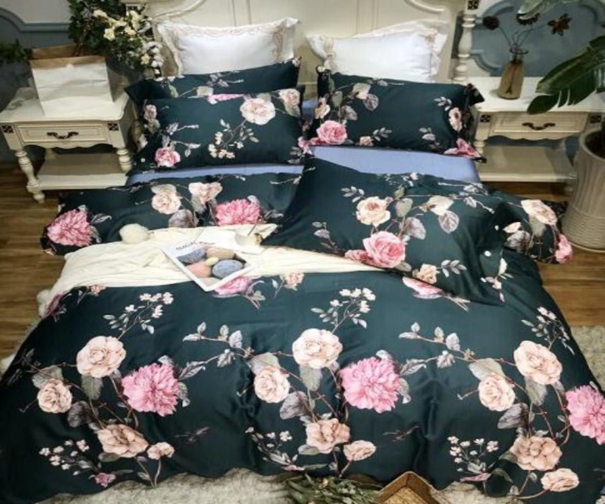 Silk Egyptian Cotton Birds Plant Duvet Cover 4 pcs Bedding Set - Any Linen