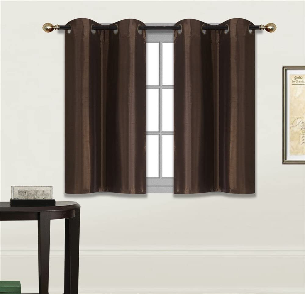 Small Window Short Curtain Faux Silk Semi Sheer Drapes 2 Panels Set - Any Linen