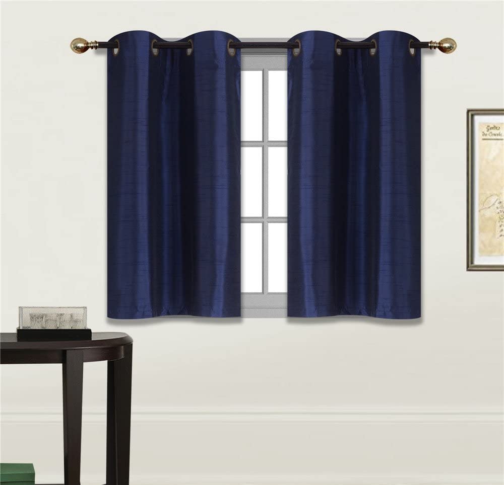 Small Window Short Curtain Faux Silk Semi Sheer Drapes 2 Panels Set - Any Linen