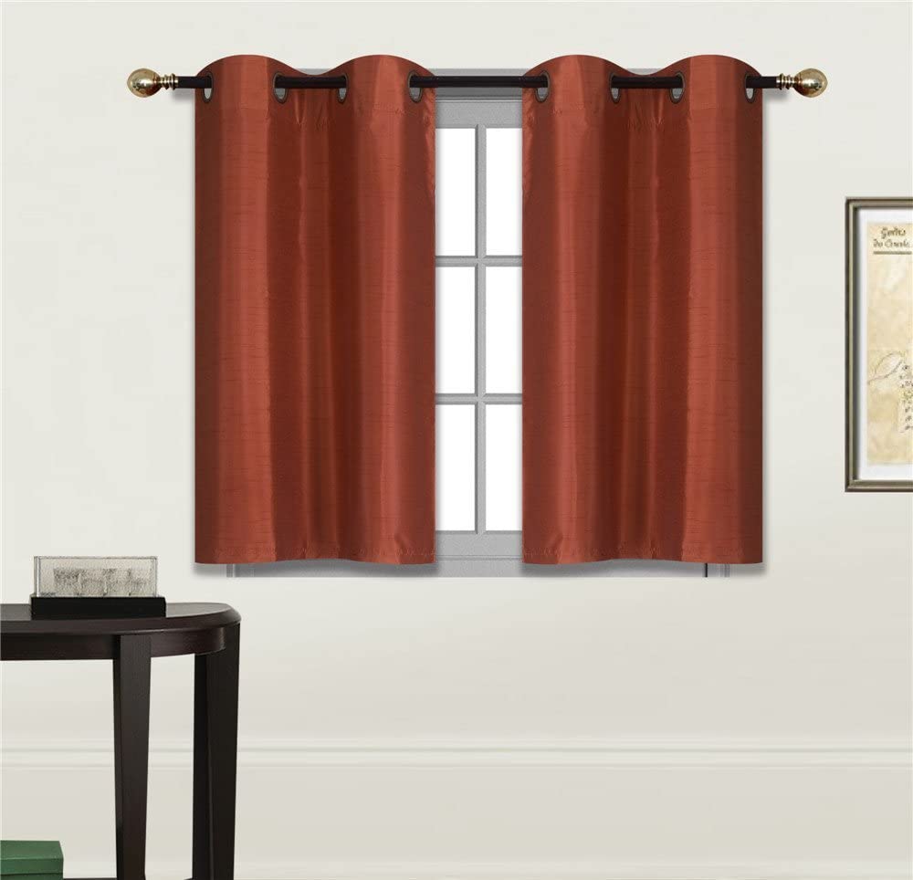 Small Window Short Curtain Faux Silk Semi Sheer Drapes 2 Panels Set - Any Linen