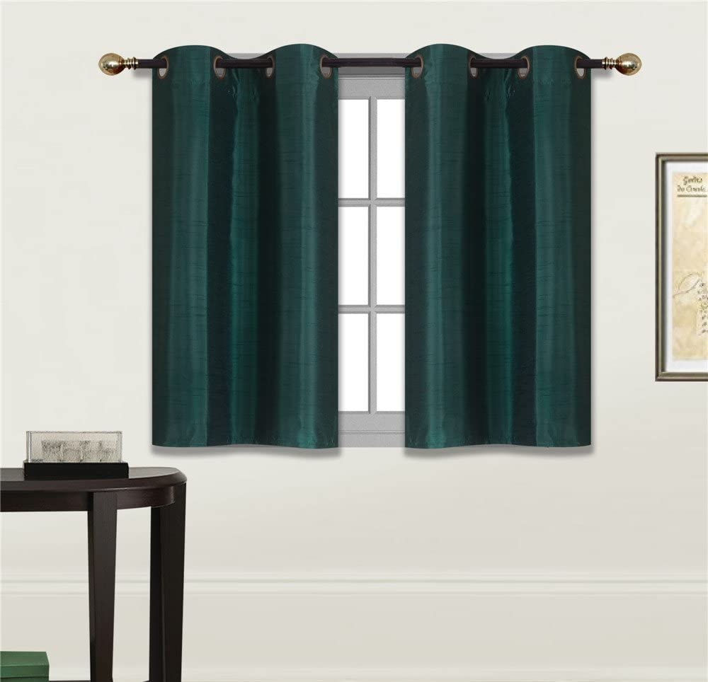 Small Window Short Curtain Faux Silk Semi Sheer Drapes 2 Panels Set - Any Linen