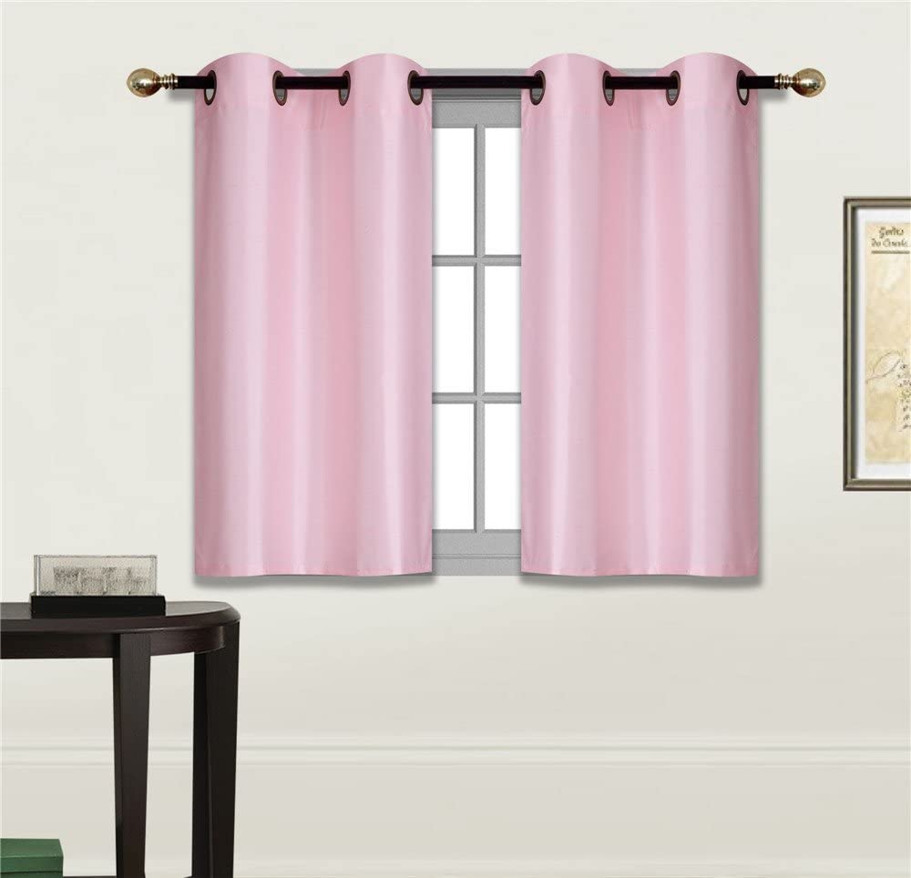 Small Window Short Curtain Faux Silk Semi Sheer Drapes 2 Panels Set - Any Linen