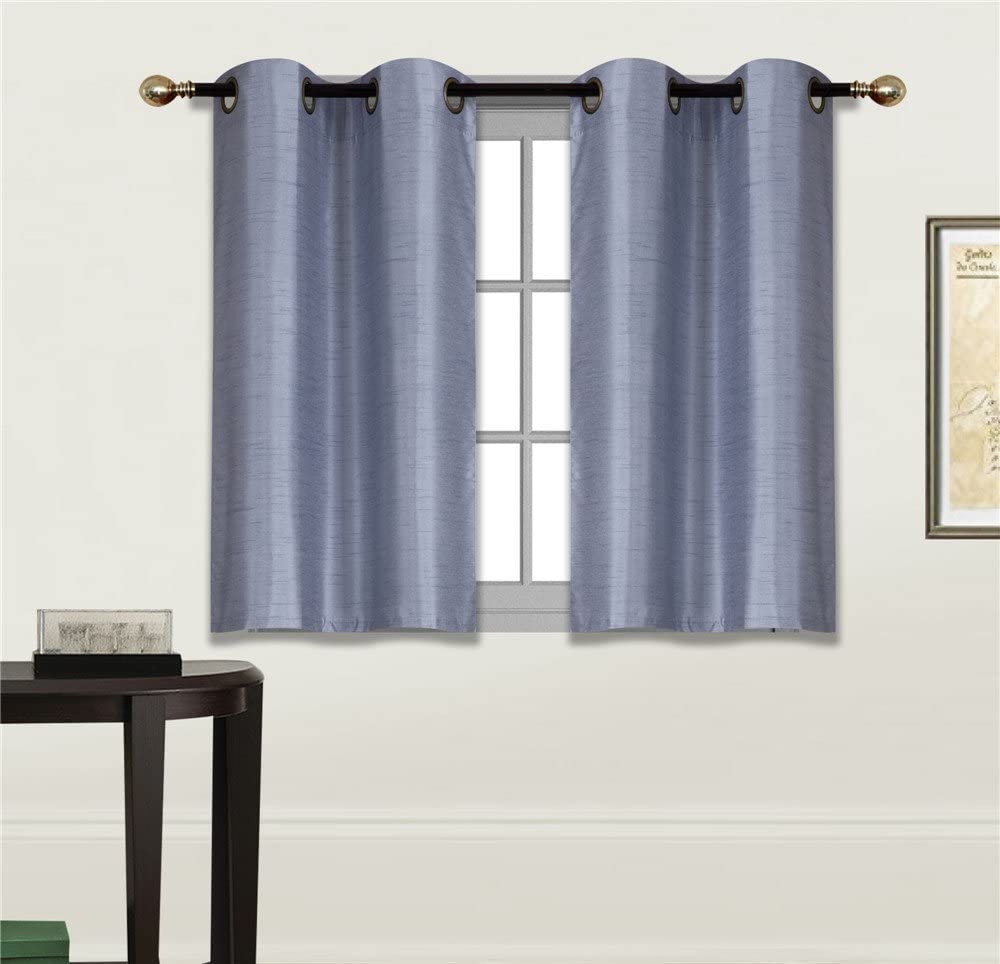 Small Window Short Curtain Faux Silk Semi Sheer Drapes 2 Panels Set - Any Linen