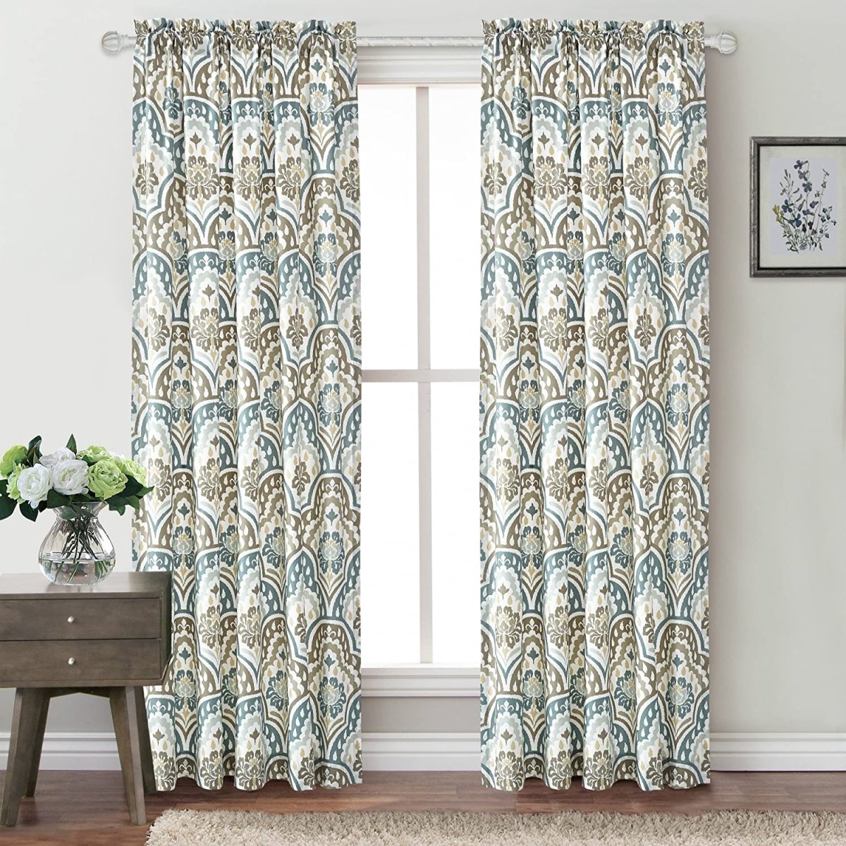 Tivoli Ikat Design Curtain Set, Teal - Aqua - Any Linen