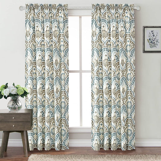 Tivoli Ikat Design Curtain Set, Teal - Aqua - Any Linen
