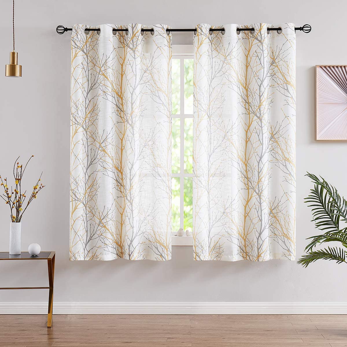 Tree Branches Curtain 2 Panels Set Linen Textured Semi - Sheer Window Drapes - Any Linen