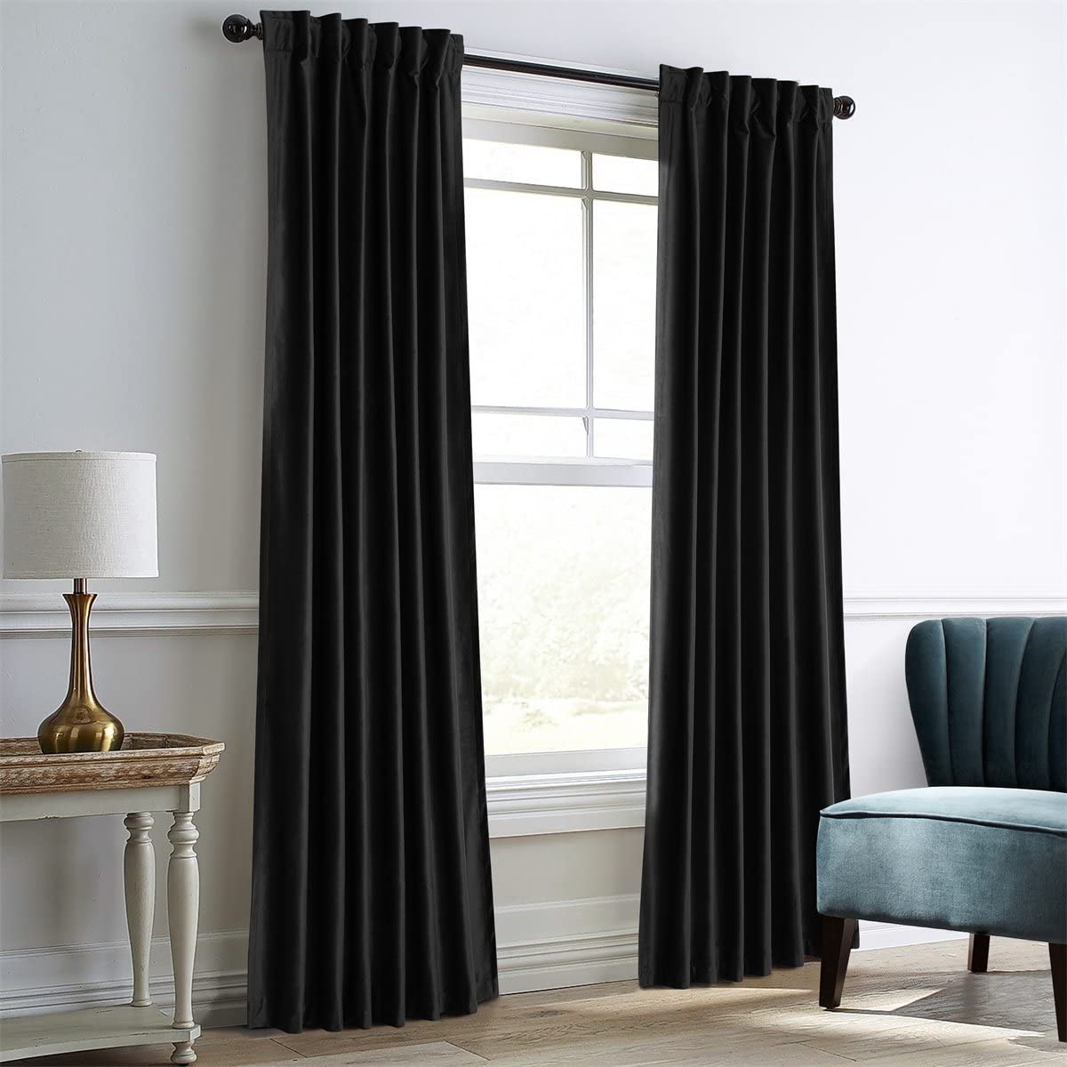 Velvet Room Darkening Thermal Insulated Rod Pocket Back Tab Window 2 Panels Curtain - Any Linen