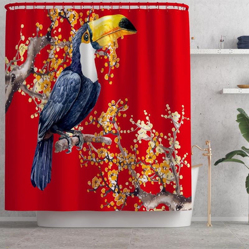 Waterproof 3D Digital Bird Printing Shower Curtain Toilet Cover Bath Mat Non Slip Rug Set - Any Linen