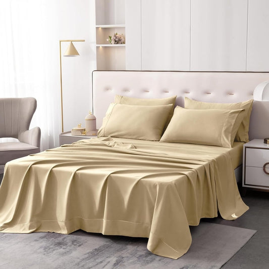 6 pcs Luxury Soft 1800 Thread Count Hypoallergenic Wrinkle Fade Stain Resistant Cooling Bedding Sheets - Any Linen