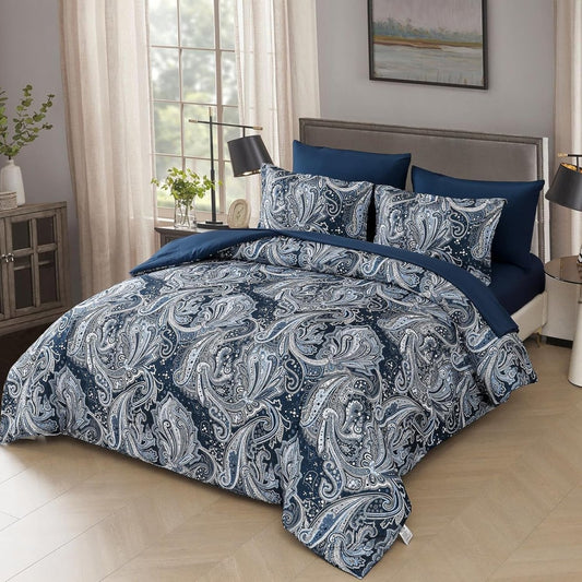 7 pcs Boho Paisley Soft Lightweight Microfiber Comforter Bedding Set - Any Linen